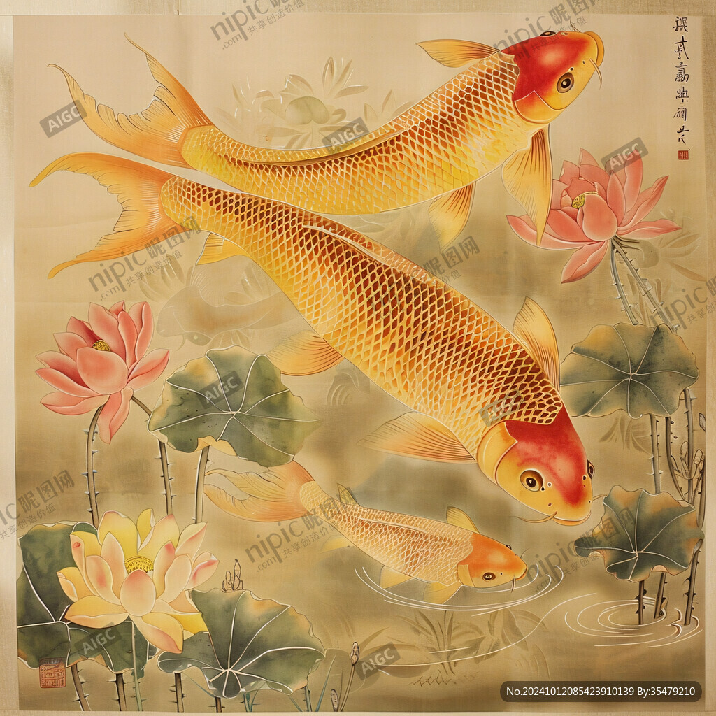 工笔荷花锦鲤