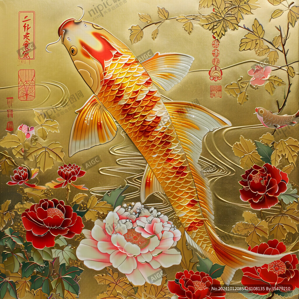 金鲤鱼与莲花