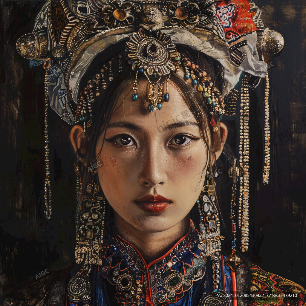 手绘苗族少女