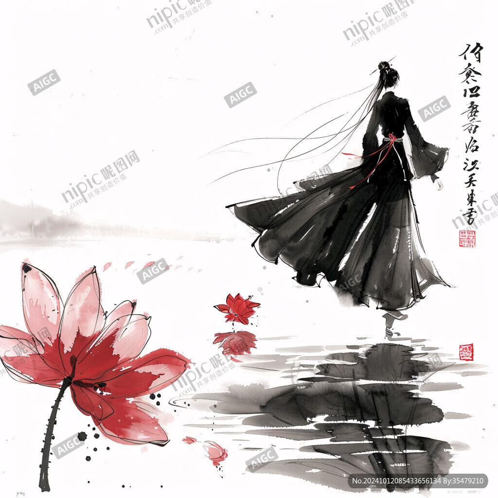 水墨荷花服装印花