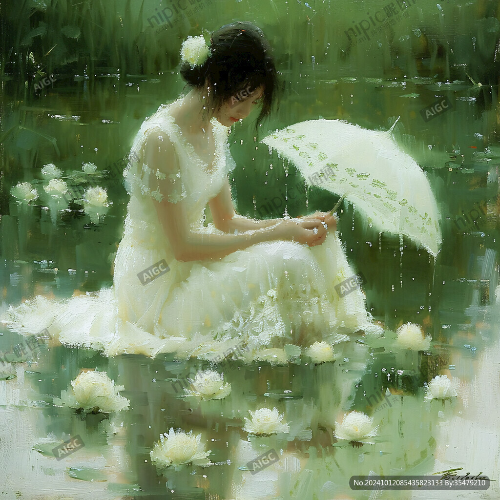 雨中撑伞的少女