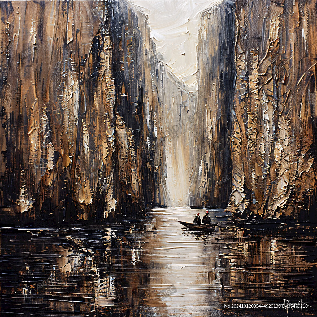 金色山水油画