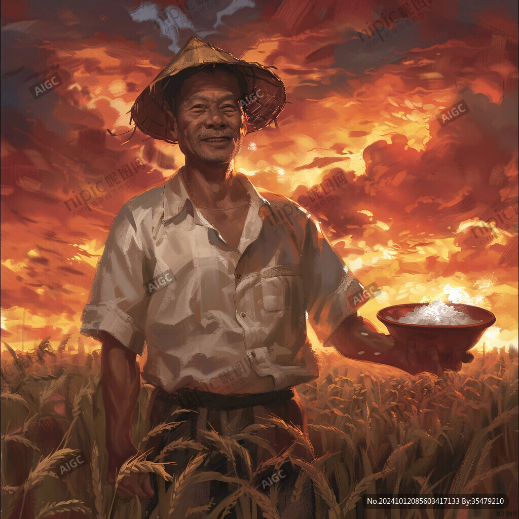 朝鲜田间人物大米插画