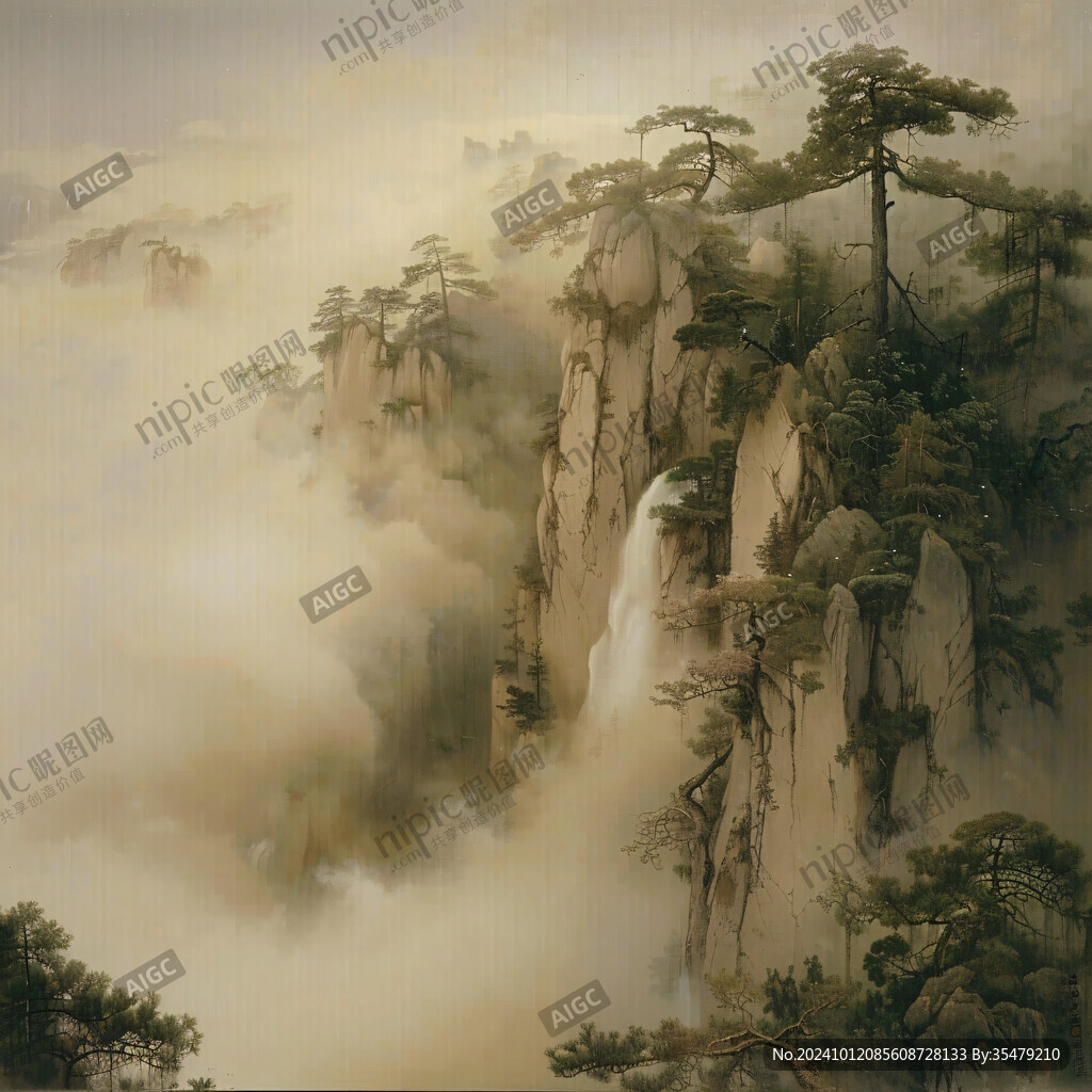 迎客松油画