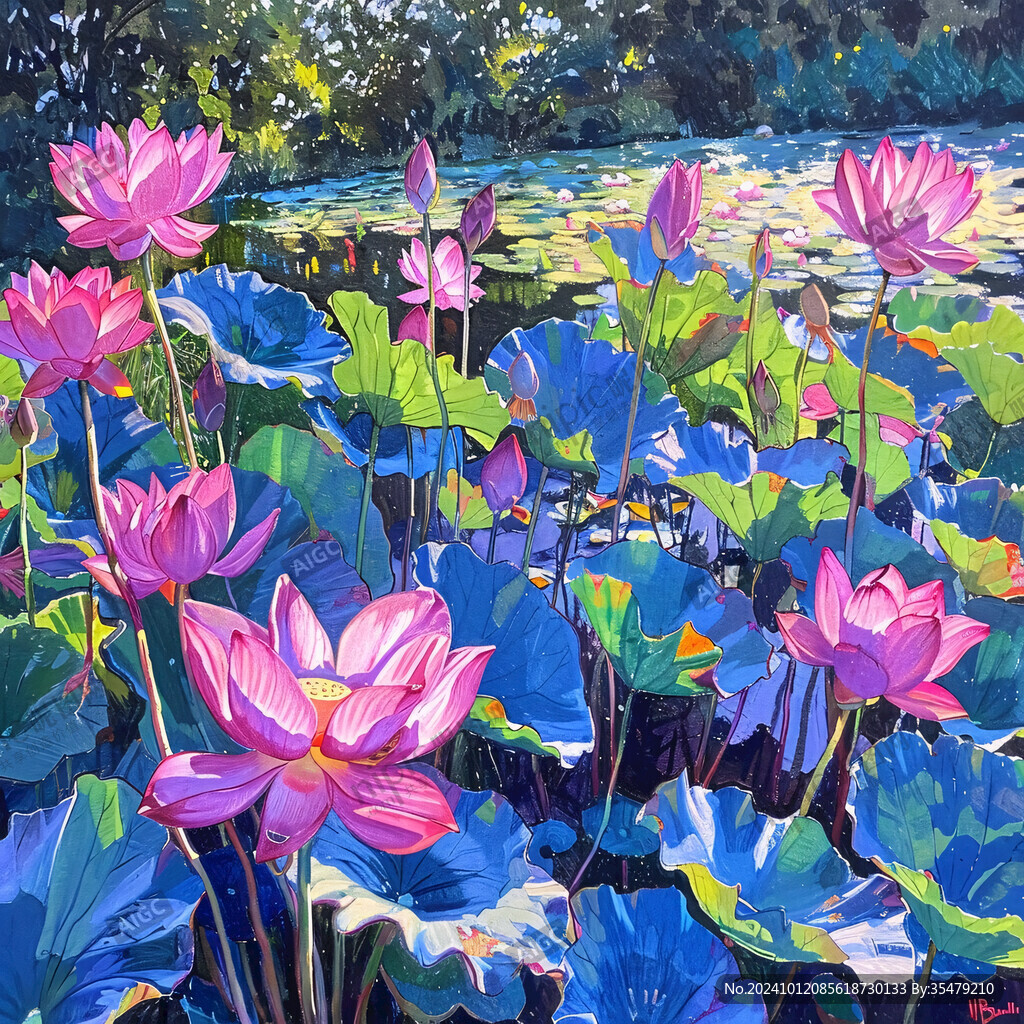 油画荷花荷花画