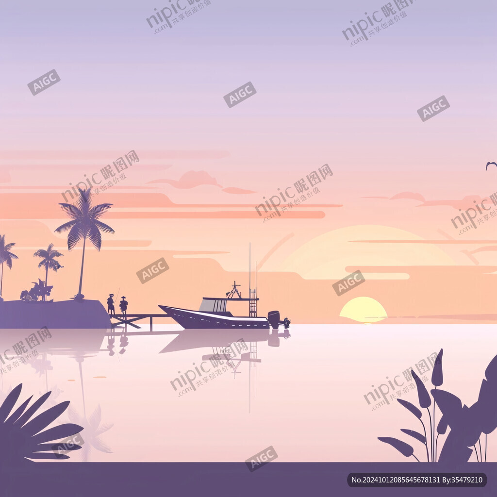 海边落日插画