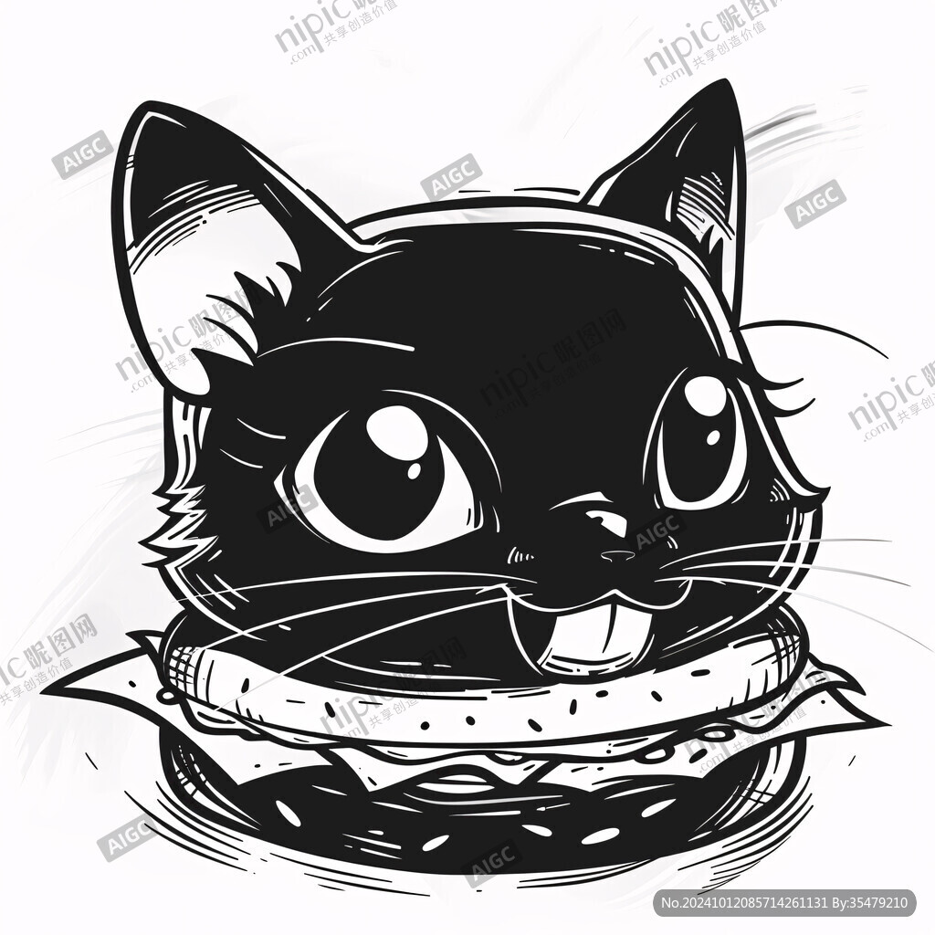 卡通可爱馋嘴小黑猫