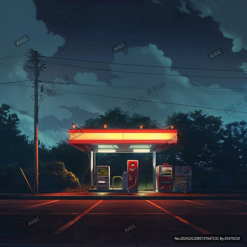 夜晚的加油站