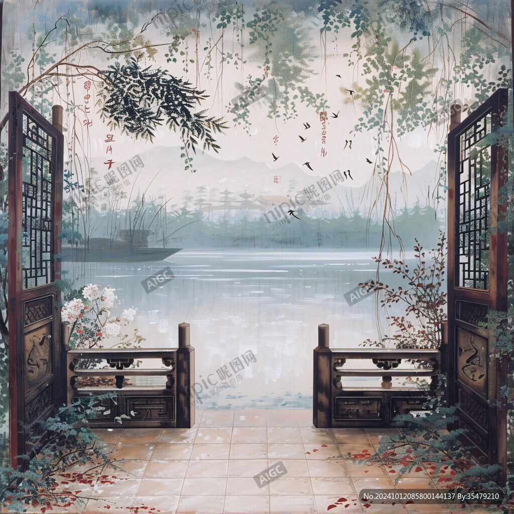 水榭树木壁画