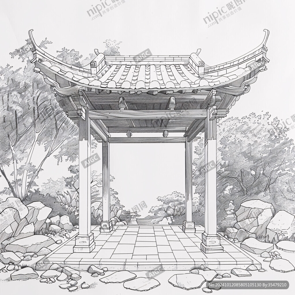 亭子手绘