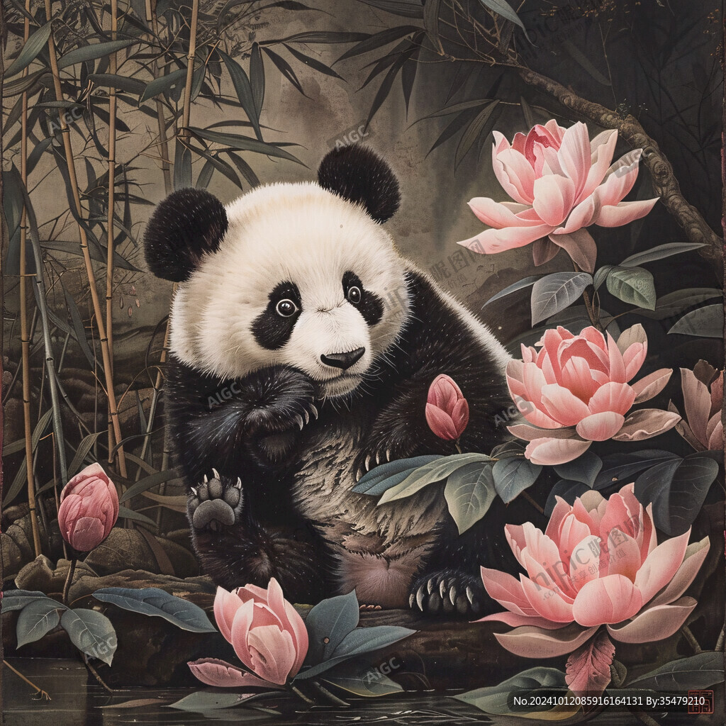 熊猫题材油画