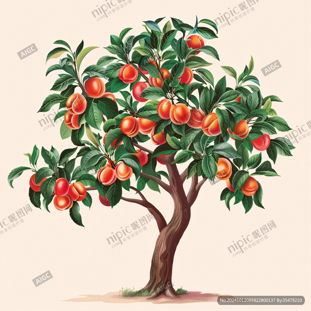手绘桃子树