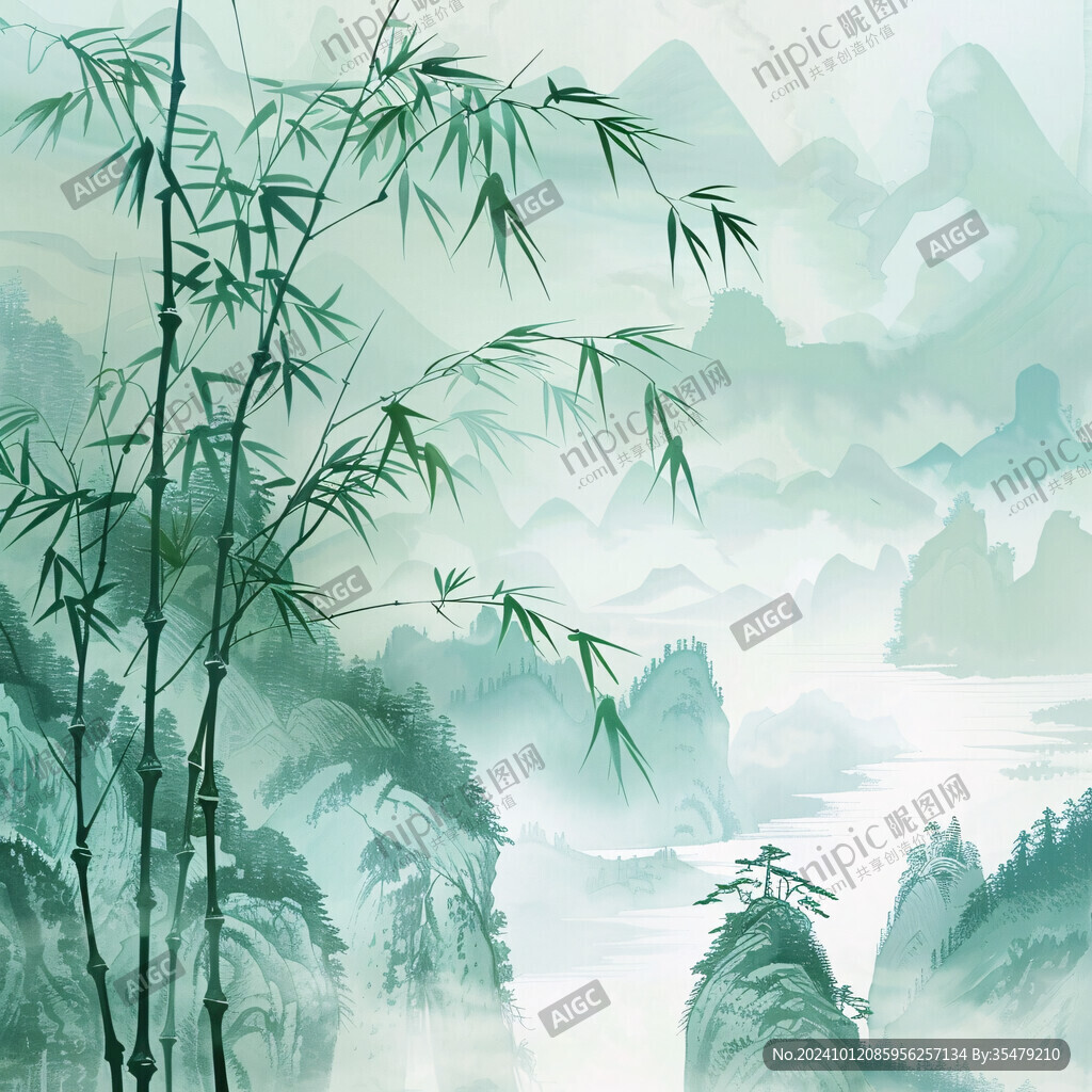 古风山水竹子壁画