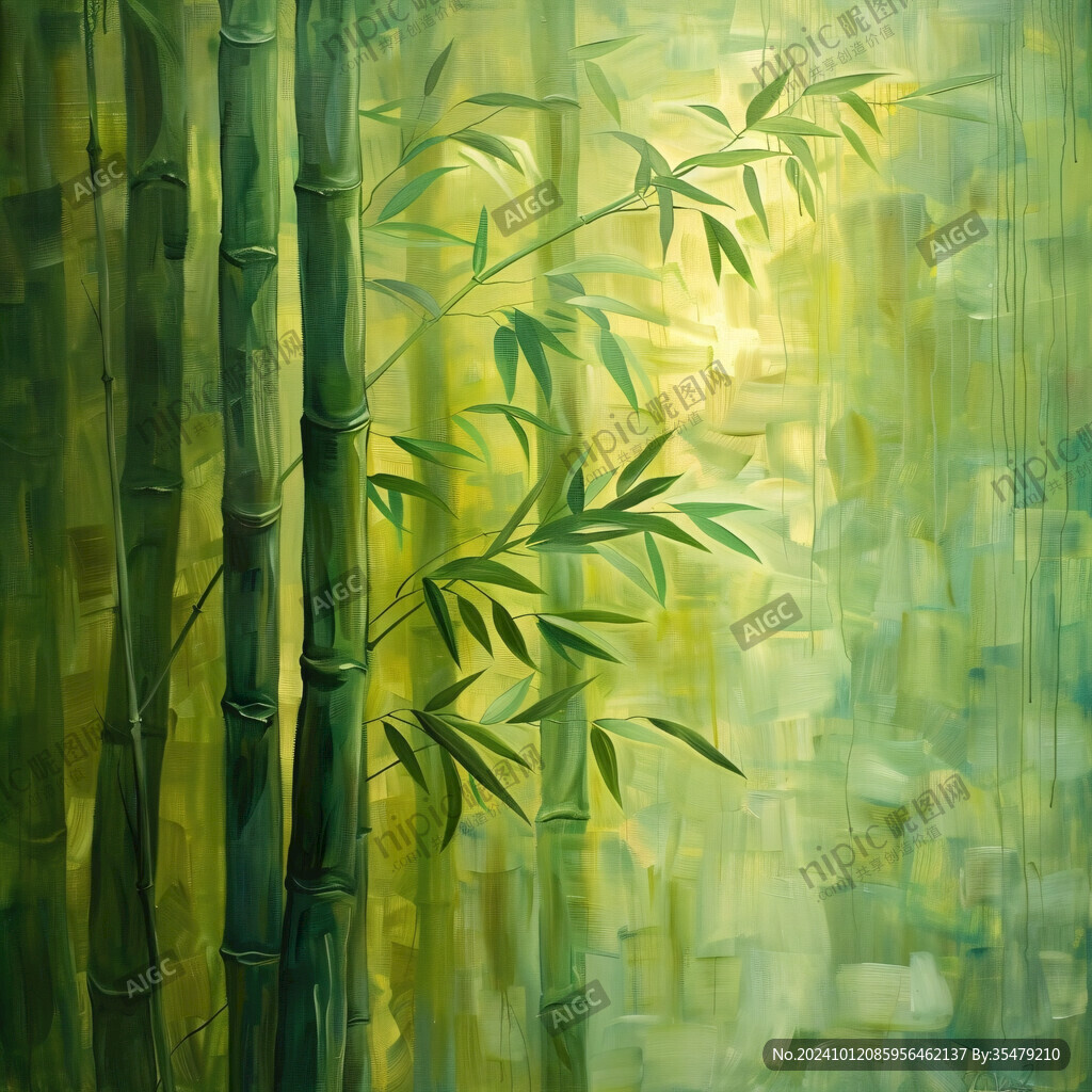 竹子油画