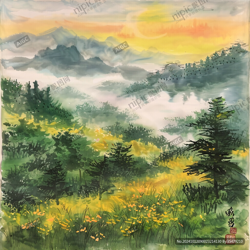 山云雾风景画