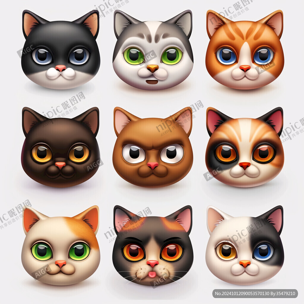 表情各异的小猫插画
