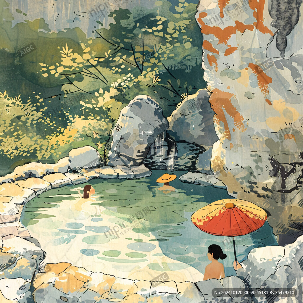 浴池插画