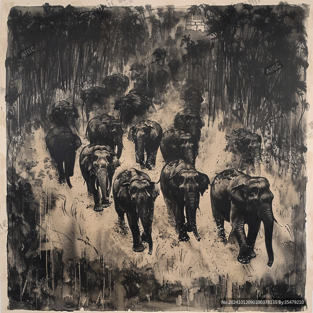 森林公园大象油画