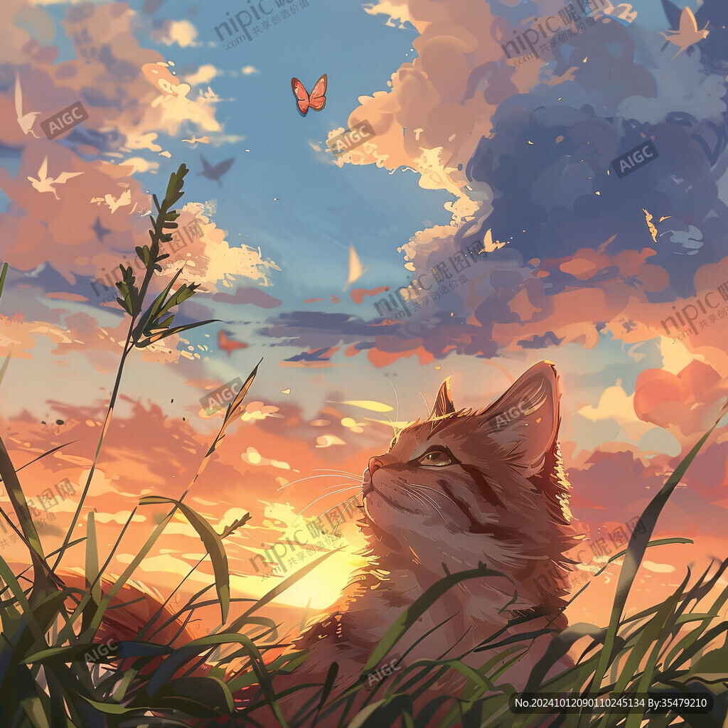 晒太阳的猫插画