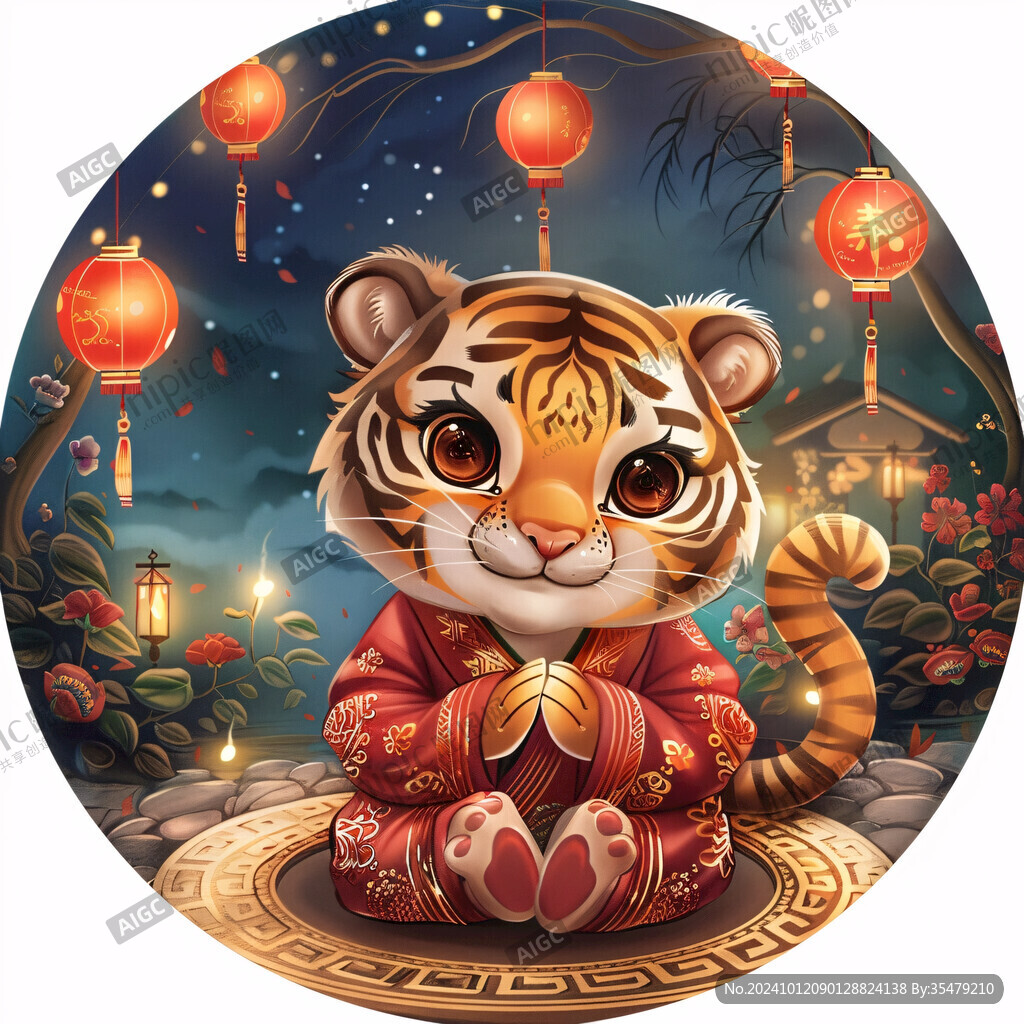 可爱虎拿灯笼