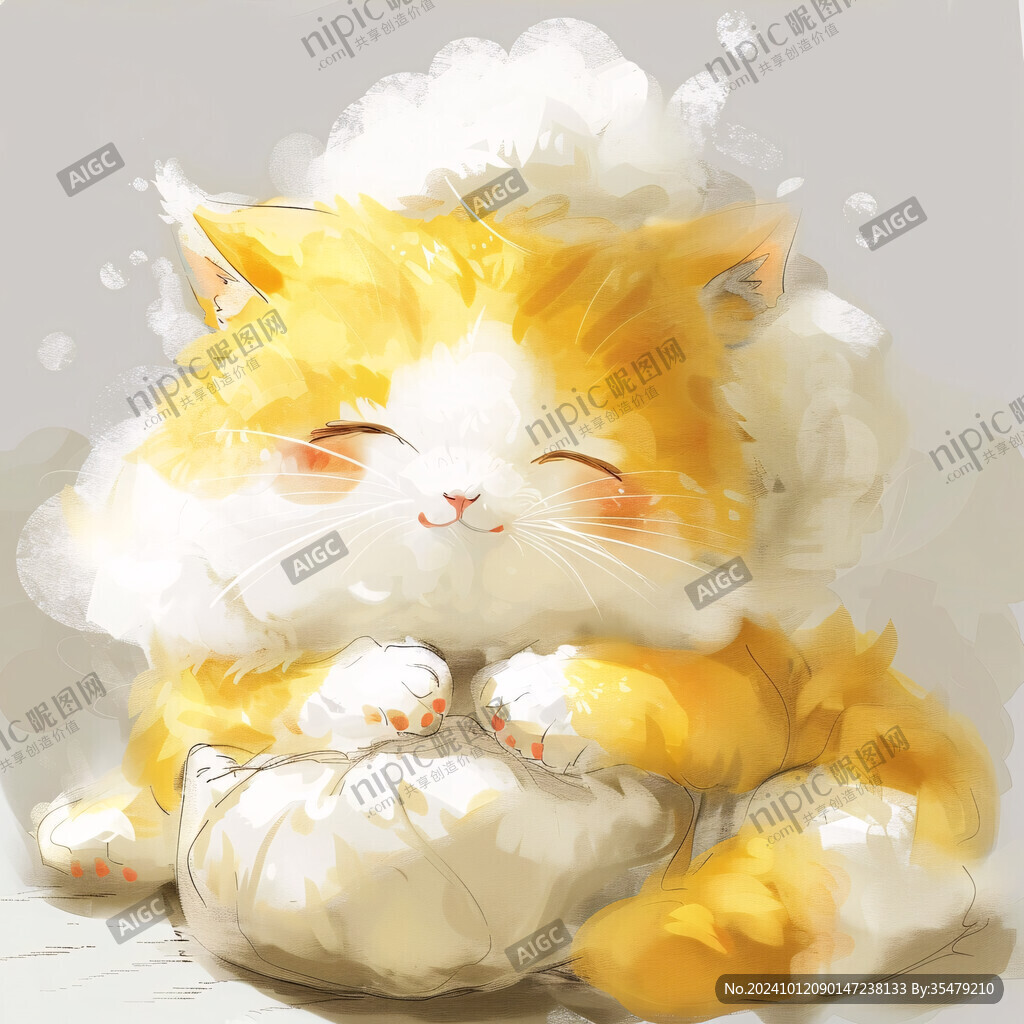 躺在沙发上的小猫插画