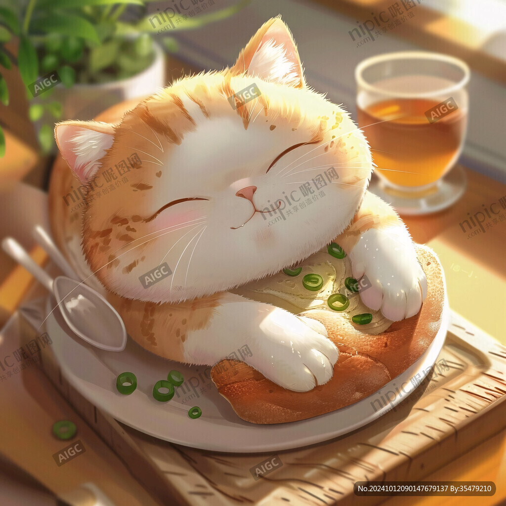 猫喝咖啡插画