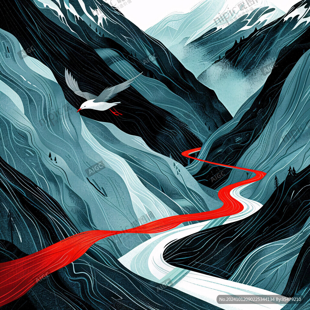 高端山水线包装插画
