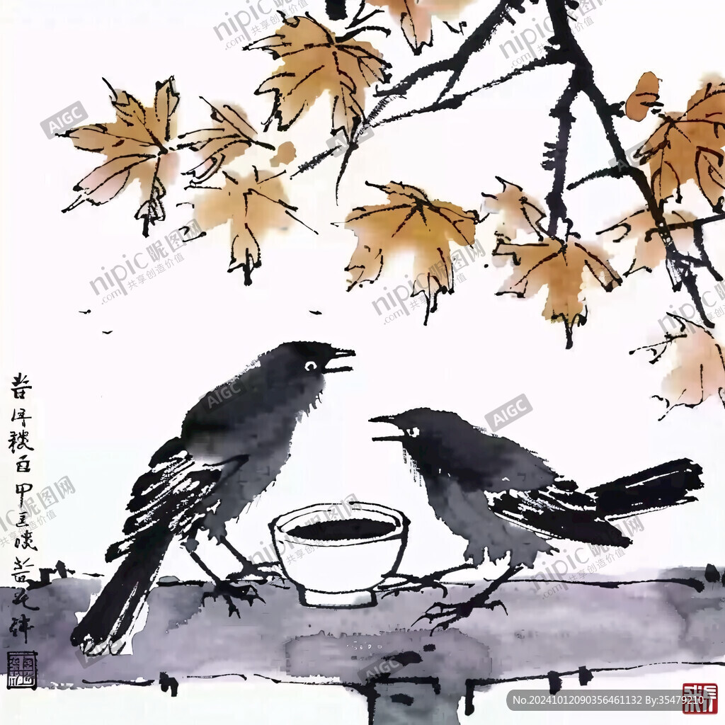 麻雀水墨画