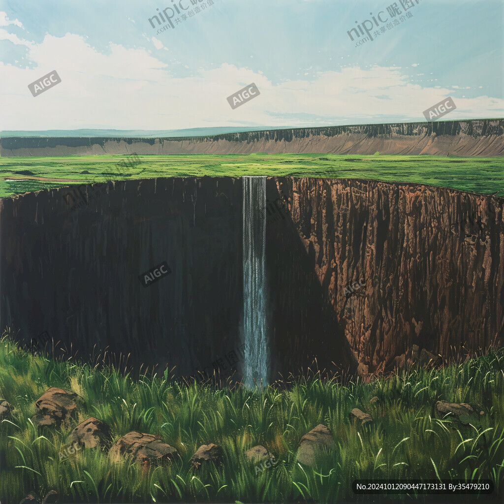 悬崖瀑布地板画