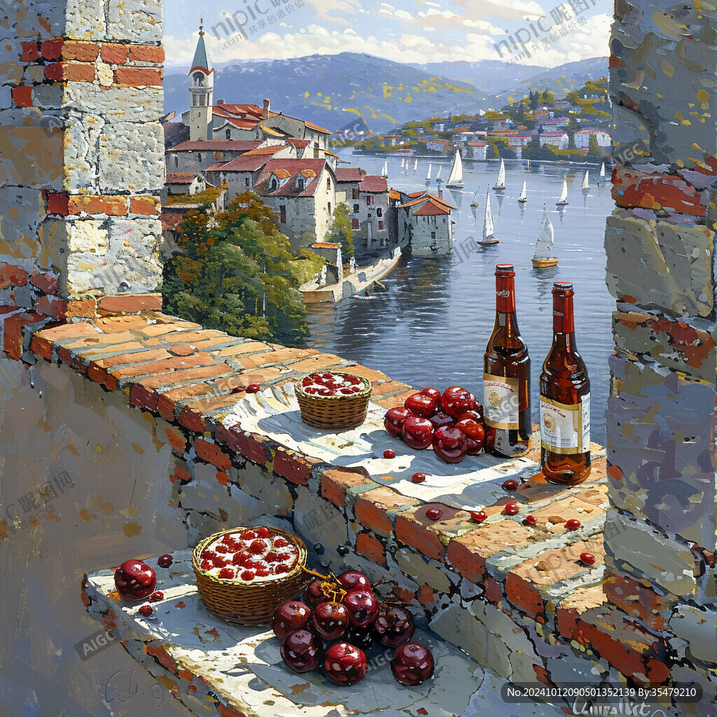 手绘地中海油画