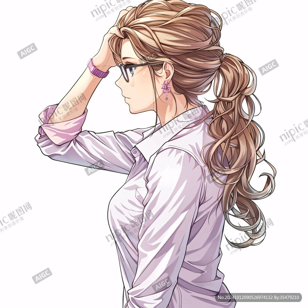 插画人物戴眼镜女孩