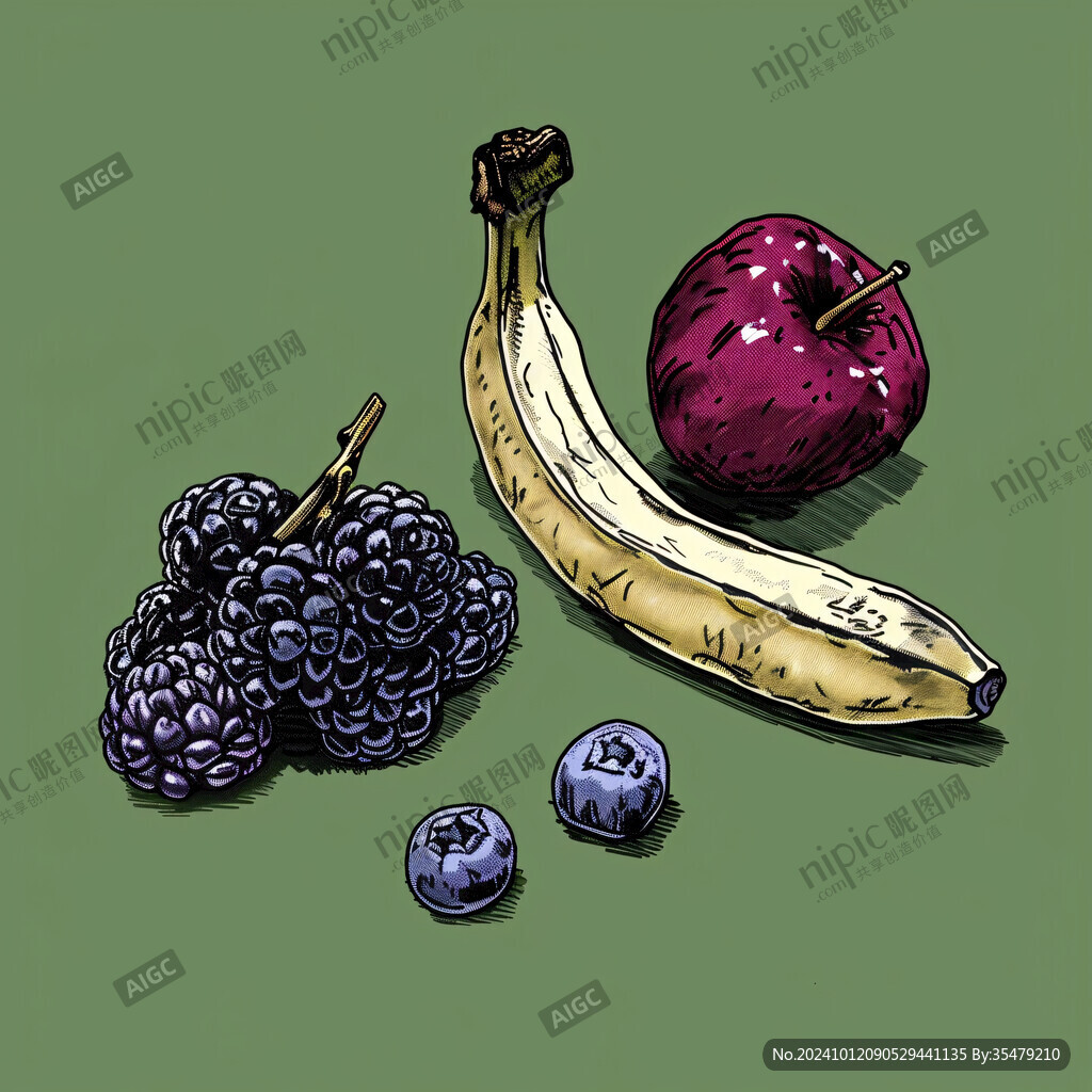 香蕉樱桃手绘插画
