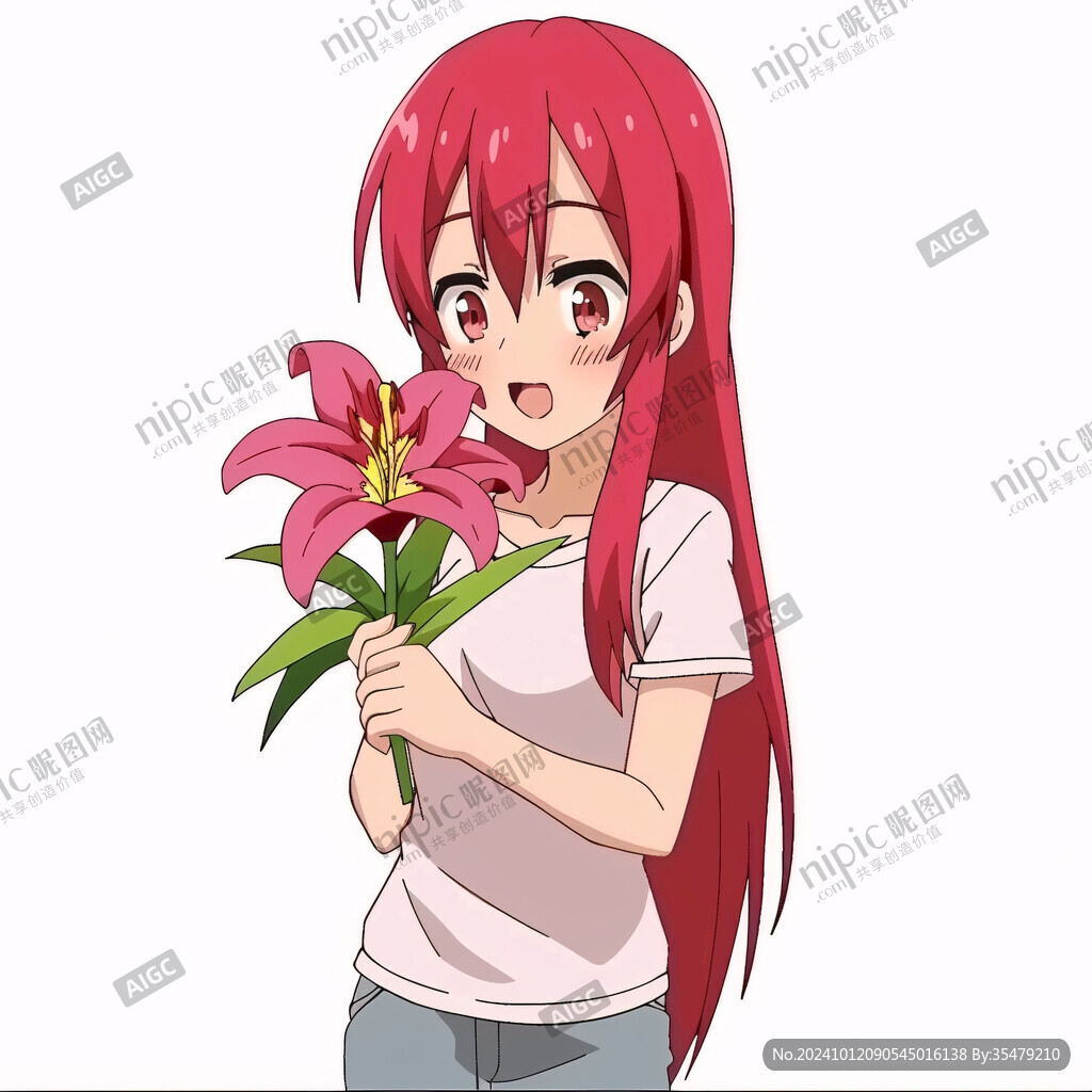 红色头花少女长发