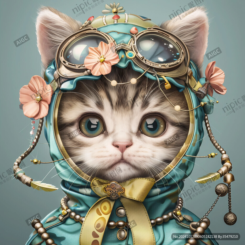 戴着帽子和蒸汽朋克护目镜的猫