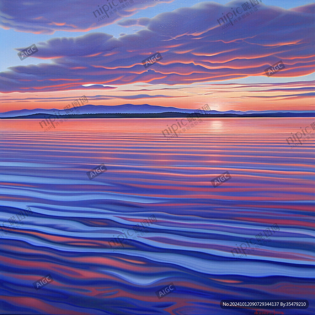 海上落日插画