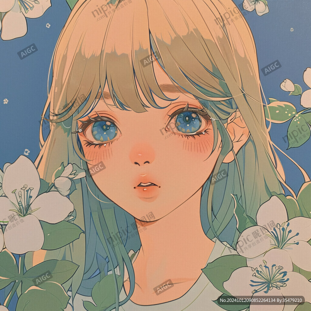 蓝色女孩插画
