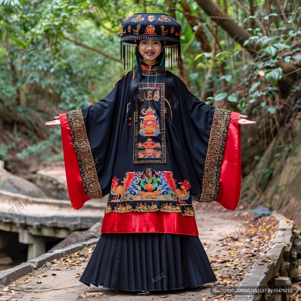 土家族绣花镶边女服