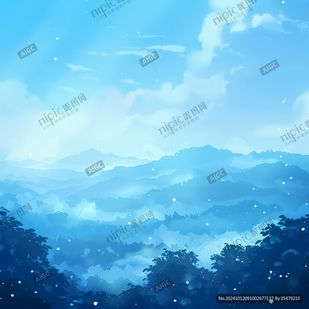 蓝色风景插画