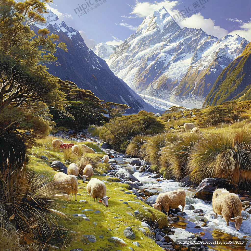 动物风景油画