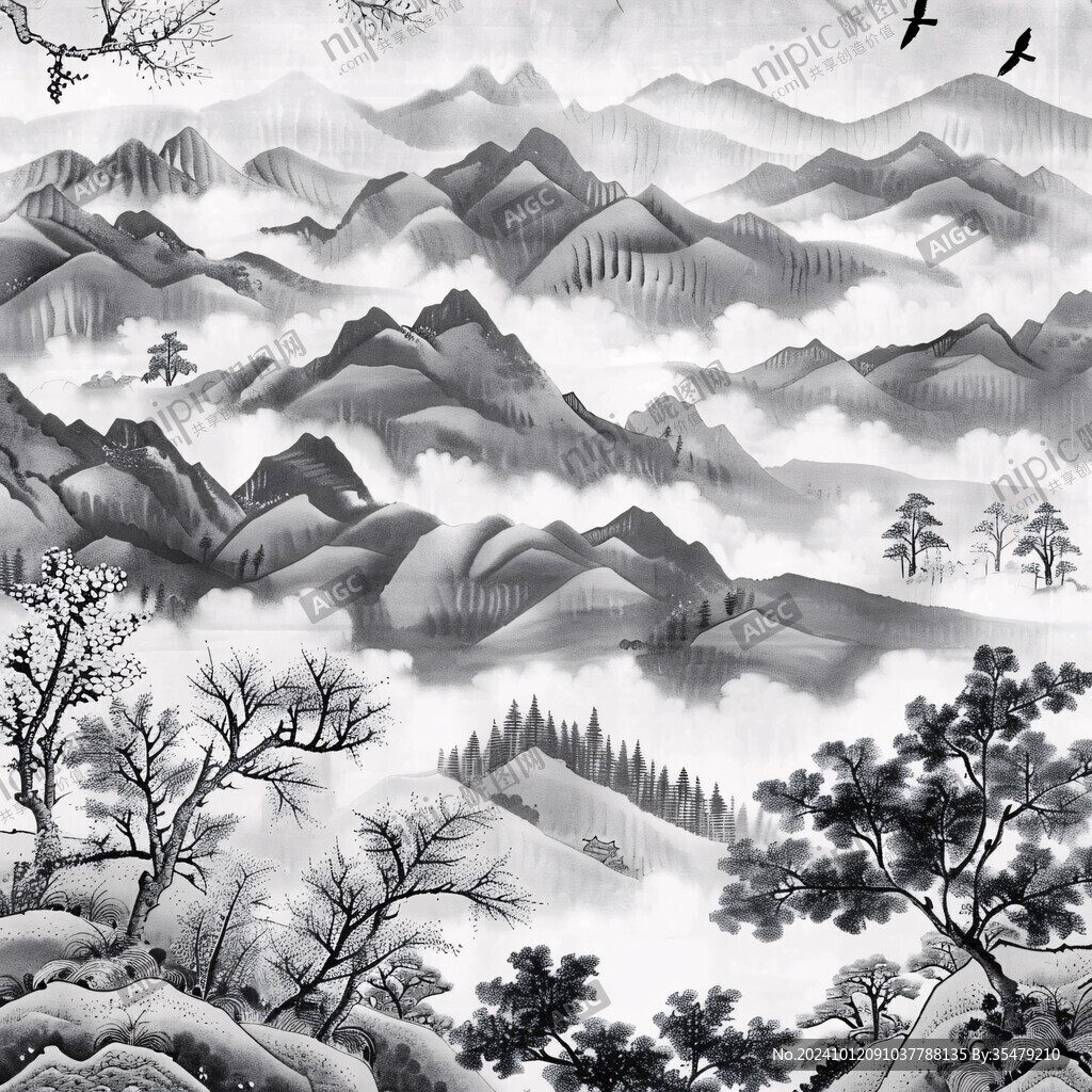 山水壁画雪景中国画