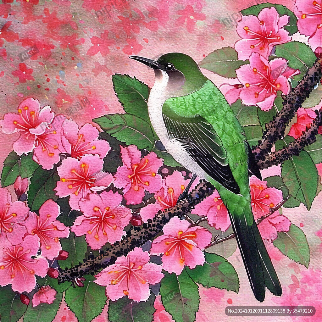 樱花花鸟图花鸟画