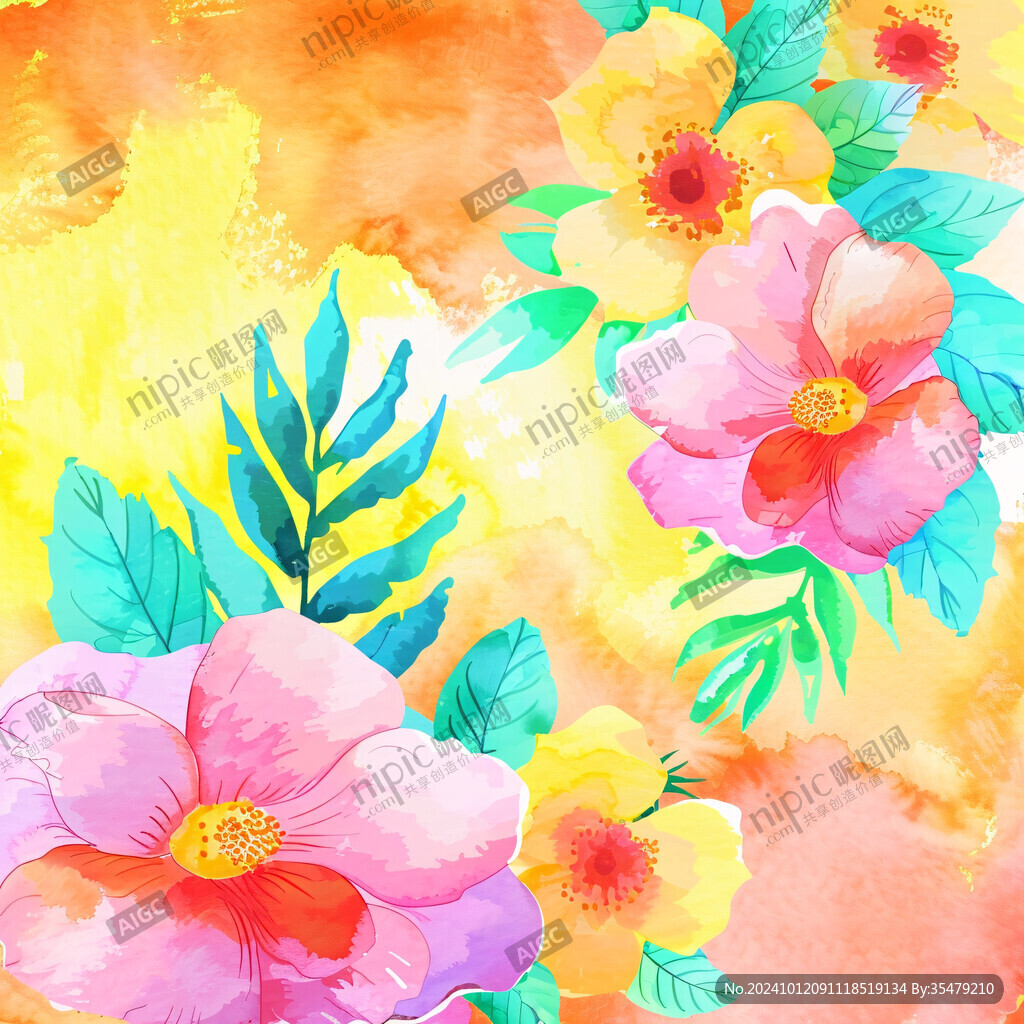 手绘画抽象花卉水彩花