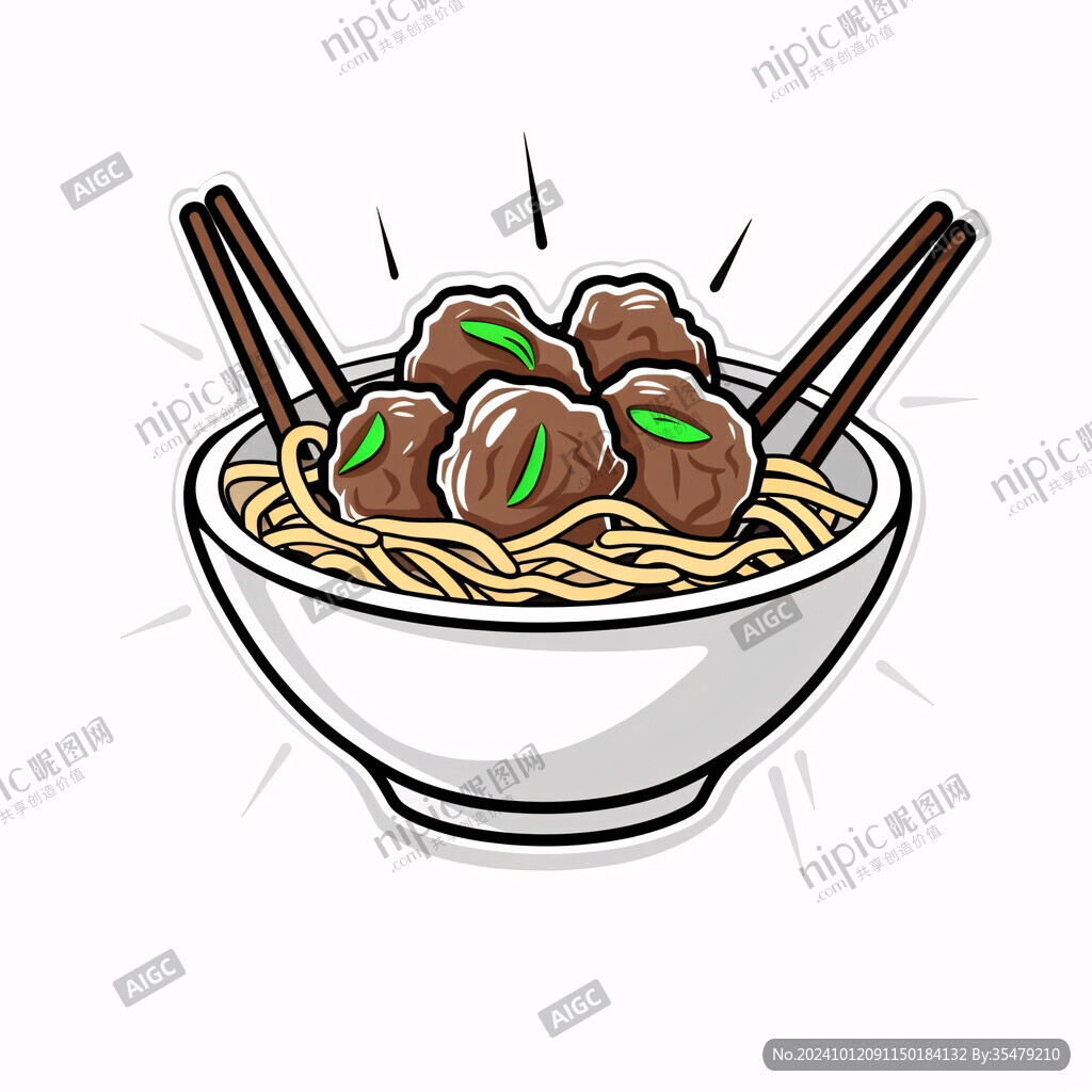 牛肉丸面美食插画