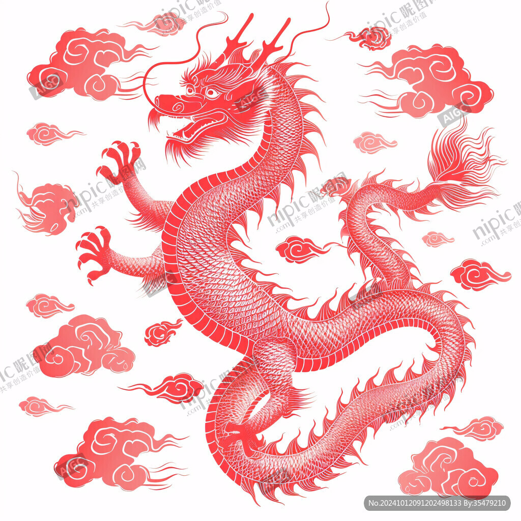 红色中国风龙手绘