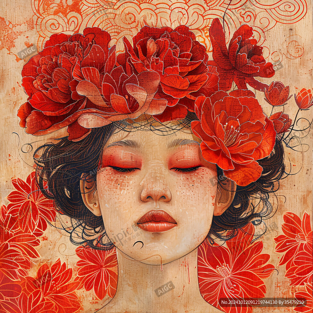 刺桐花女插画