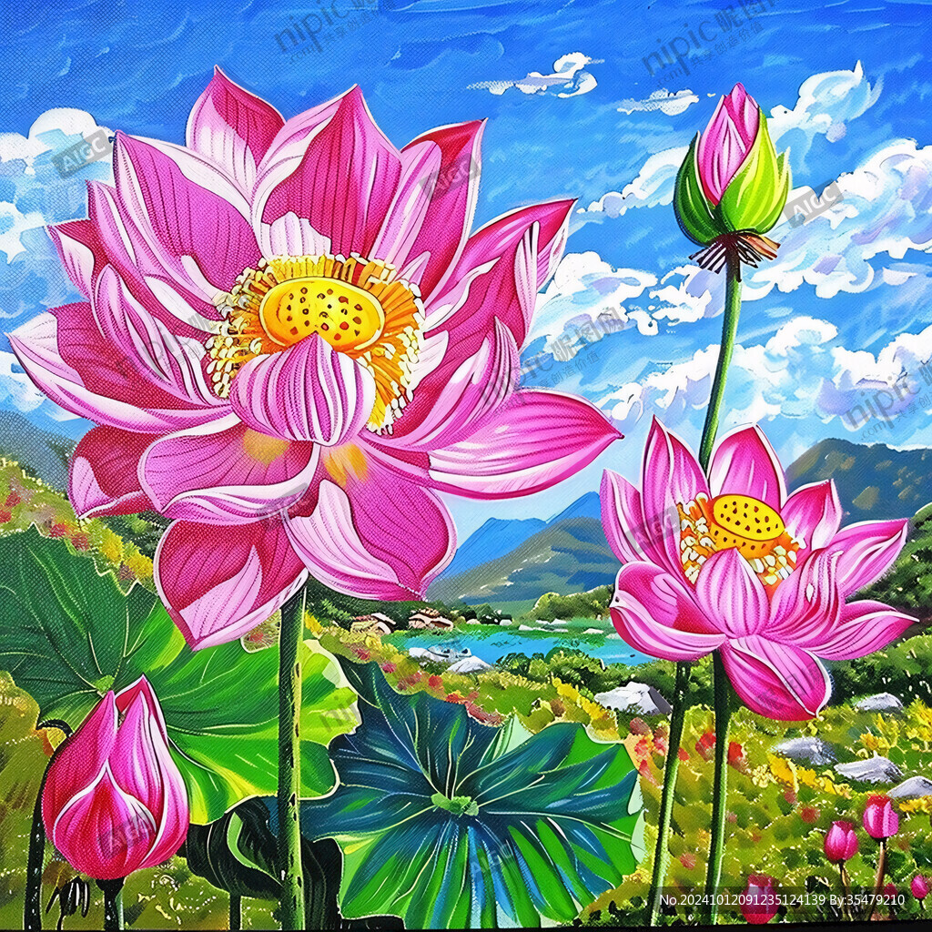 油画荷花荷花画