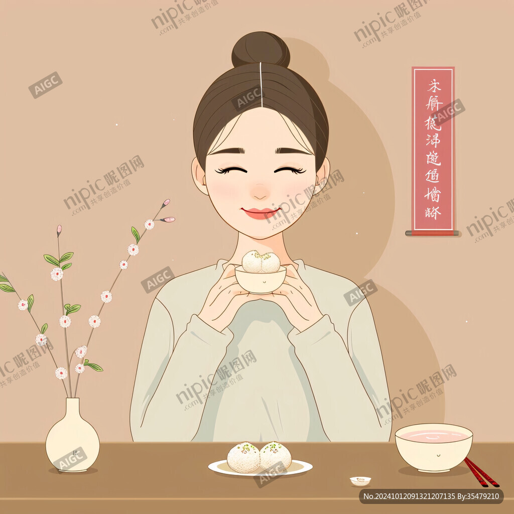 人物吃饺子插画