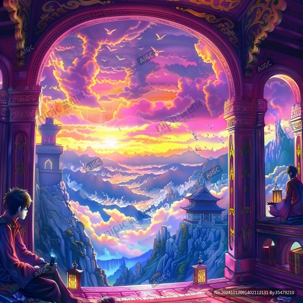 天界晓钟风景插画