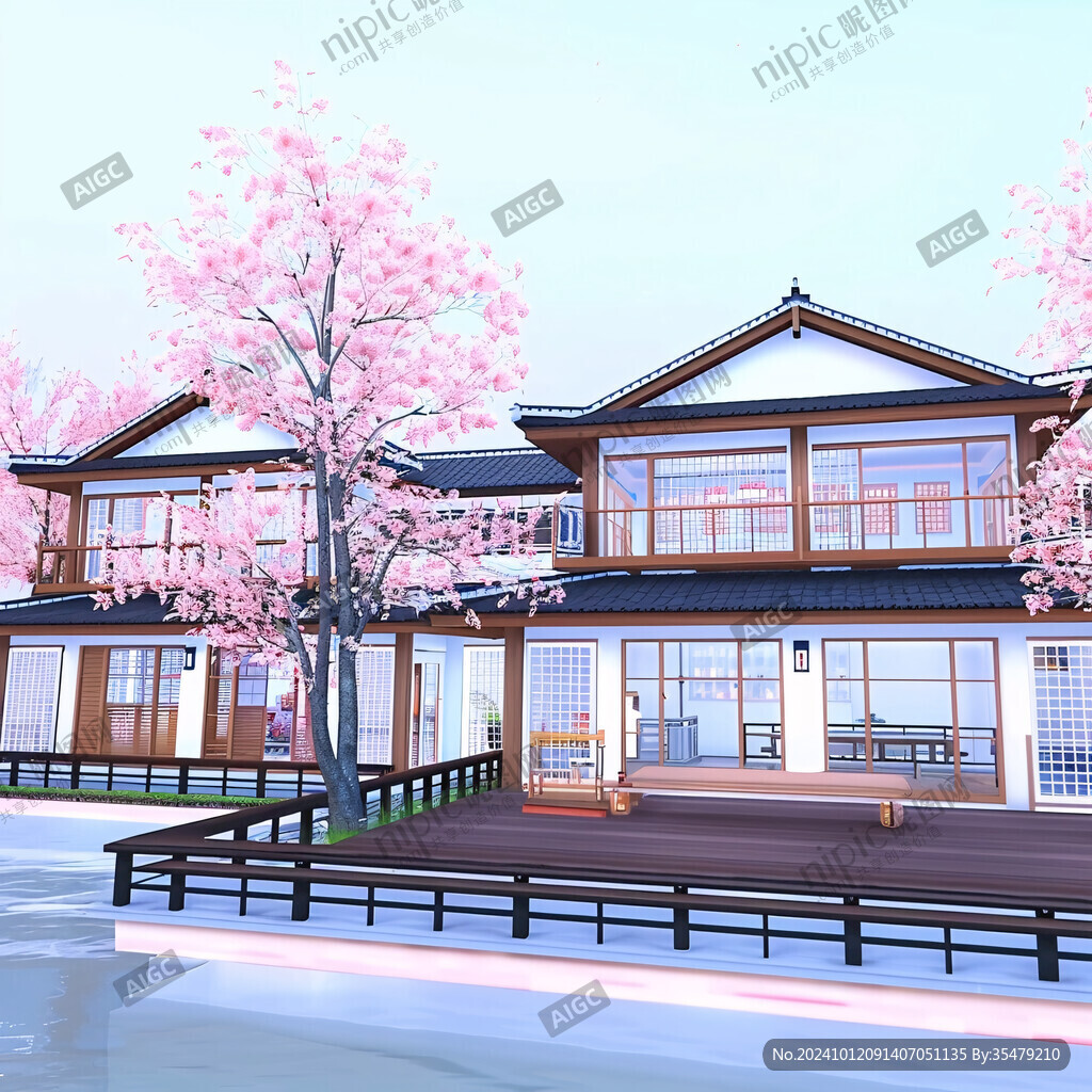 日本樱花庭院建筑