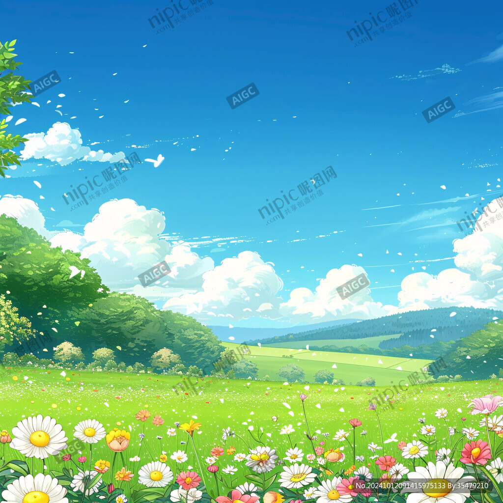 蓝天草地情景